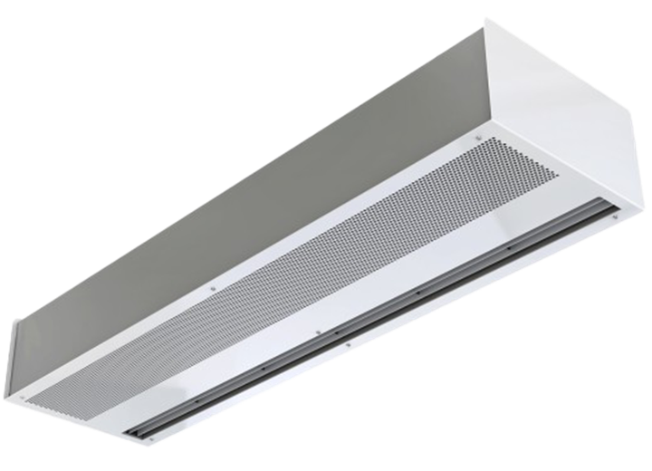 Air curtain inlet grille acts as an air filter