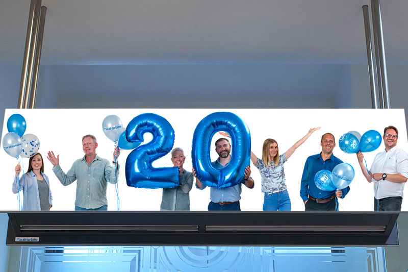 JS Air Curtains staff celebrating 20 years in business