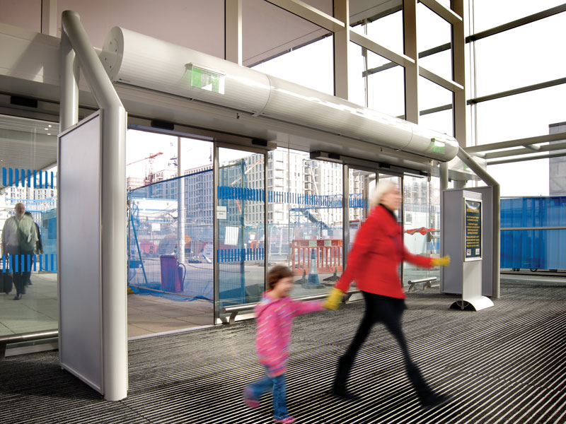 Rund air curtains at Stratford International Railway Station, London